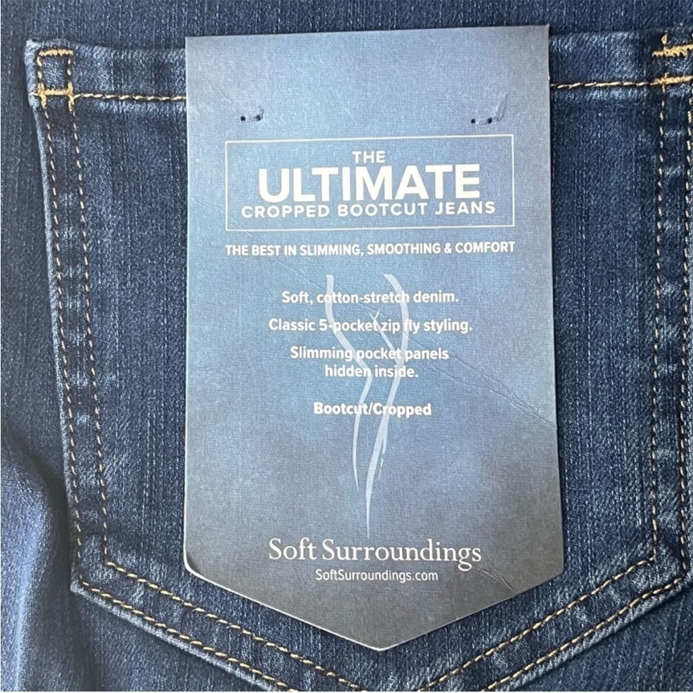 SOFT SURROUNDINGS NWT THE ULTIMATE CROPPED BOOTCUT JEANS RIPPLE BLUE WASH PETITE - Picture 8 of 16